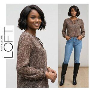 Ann Taylor - LOFT - Long sleeve brown/pink floral sheer blouse